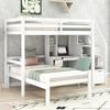 Twin Size Loft Bed Slatted Frame Wood Bunk Bed & Guardrail with a Stand-alone Bed, Storage Staircase, Desk, Shelves and Drawers