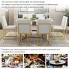 7-Piece Modern Dining Table Set, Artificial Marble Sticker Tabletop and 6 Upholstered Linen Chair All with Golden Steel Legs