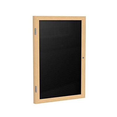 Ghent 36" x 30" 1 Door Enclosed Flannel Letter Board, Black Letter Panel, Wood Frame Oak Finish (PW1