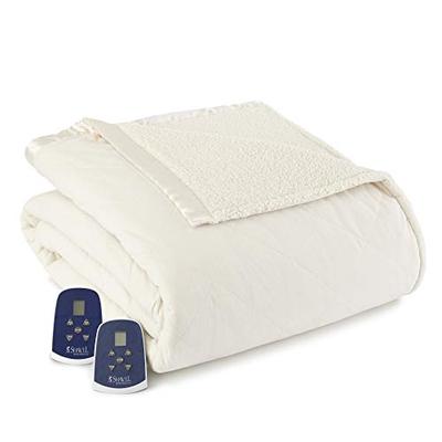 Shavel Home Products Micro Flannel Reversible Sherpa Electric Heated Blanket Ivory Queen Blanket