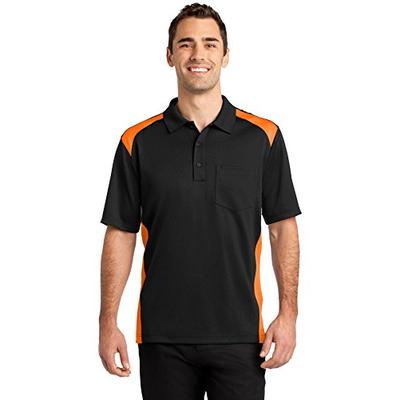 CornerStone Men's Select Snag-Proof Two Way Colorblock Pocket Polo - X-Large - Black/ Shock Orange