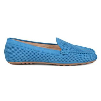 Brinley Co. Womens Comfort Sole Faux Nubuck Laser Cut Loafers Blue, 12 Regular US