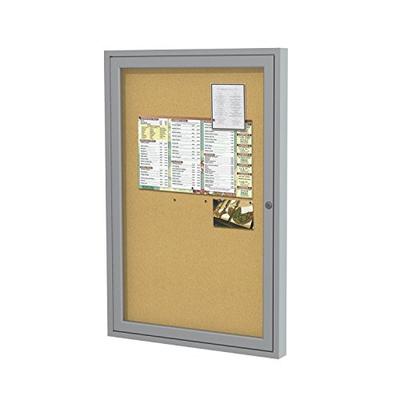Ghent 36"x30" 1-Door indoor Enclosed Bulletin Board , Shatter Resistant, with Lock, Satin Aluminum F