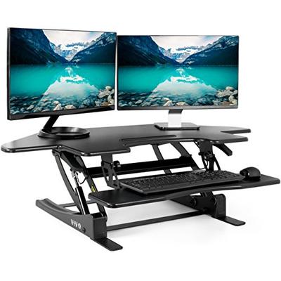 VIVO Black Corner Standing Height Adjustable Cubicle Sit to Stand - 43.5" Wide Tabletop Desk Riser (