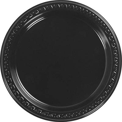 Huhtamaki Round Heavyweight Plastic Plates, 9in. Diameter, Black, Pack Of 125