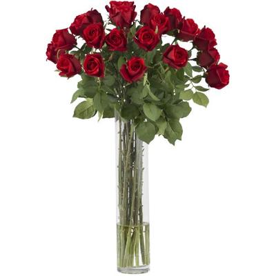 Nearly Natural 1218 Rosebud with Cylinder Silk Flower Arrangement, Red
