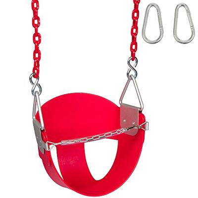 Swing Set Stuff Highback Half Bucket (Red) with 5.5 Ft. Coated Chain and SSS Logo Sticker