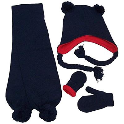 N'Ice Caps Little Boys Fleece Lined Knitted 3PC Set with Poms (2-4 Years, Navy)