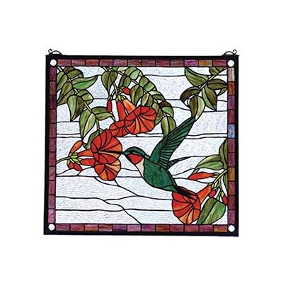 Meyda Tiffany 81540 Hummingbird Stained Glass Window Panel, 21" Width x 19" Height