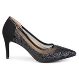 Brinley Co. Womens Kori Faux Suede Mesh Glitter Almond Toe Heels Black, 6 Regular US screenshot. Shoes directory of Clothing & Accessories.