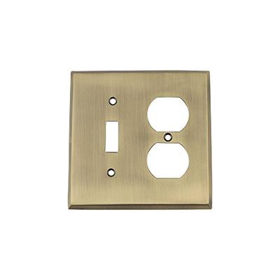 Nostalgic Warehouse 719707 New York Switch Plate with Toggle and Outlet Antique Brass