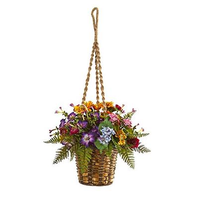 Nearly Natural 8080 Mixed Floral Artificial Hanging Basket Silk Plants Multi
