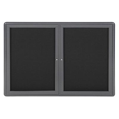 36"x60" 2-Door Ovation Bulletin Board, Black Fabric, Gray Frame
