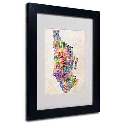 Manhattan Typography Map Artwork by Michael Tompsett in Black Frame, 11 by 14-Inch