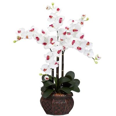 Nearly Natural 1211-WH Phalaenopsis with Decorative Vase Silk Flower Arrangement, White