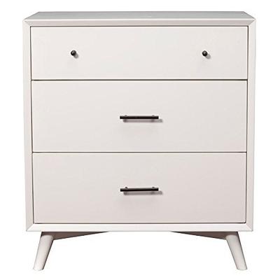 Alpine Furniture 966-W-04 Flynn Mid Century Modern Small Chest, 3 Drawer, White