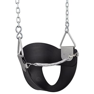 Swing Set Stuff Highback Half Bucket Swing (Black) with Chains and Hooks and SSS Logo Sticker