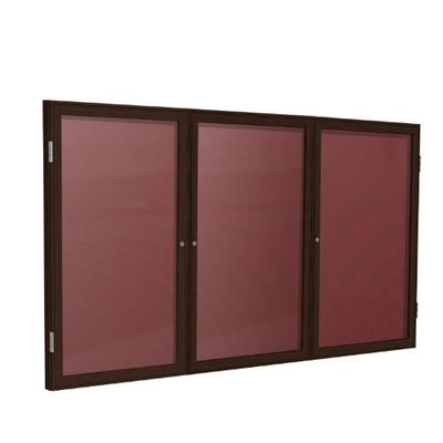 Ghent 36" x 72" 3-Door Wood Frame Walnut Finish Enclosed Flannel Letter Board, Burgundy (PN33672B-BG