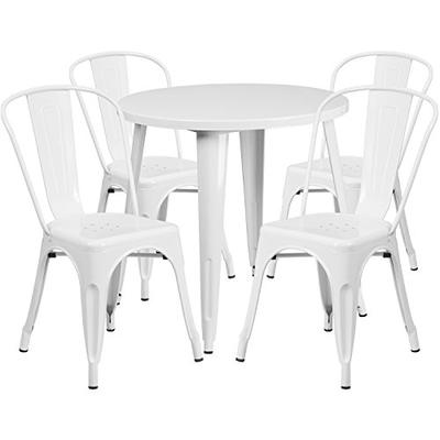 Flash Furniture 30'' Round White Metal Indoor-Outdoor Table Set with 4 Cafe Chairs