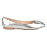 Brinley Co. Womens Faux Leather Pointed Toe Jewel Flats Silver, 12 Regular US screenshot. Shoes directory of Clothing & Accessories.