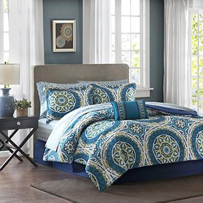 Madison Park Serenity Complete Comforter and Cotton Sheet Set Blue Full