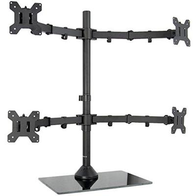 VIVO Black Adjustable Quad Monitor Desk Stand Mount Free Standing Heavy Duty Glass Base | Holds Four