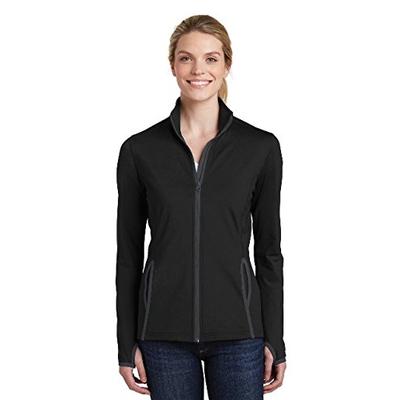 Sport-Tek Women's Sport-Wick Stretch Contrast Full-Zip Jacket LST853 Black/Charcoal Grey XL