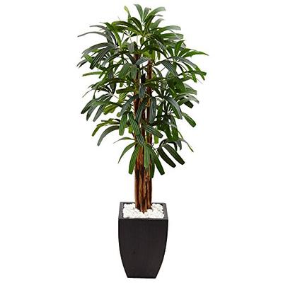 Nearly Natural 5.5' Raphis Palm Artificial Tree in Black Planter Green