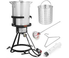 30 QT Aluminum Turkey Deep Fryer Pot and Gas Stove Burner Stand, 6 Pc Set