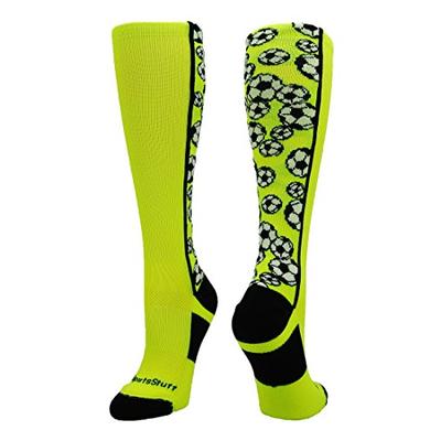 MadSportsStuff Crazy Soccer Socks with Soccer Balls Over The Calf (Neon Yellow/Black, Small)