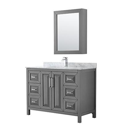 Wyndham Collection Daria 48 inch Single Bathroom Vanity in Dark Gray, White Carrara Marble Counterto