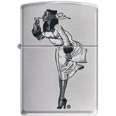 Zippo Windy Girl Gray Scale 1940 Era Satin Chrome Lighter NEW Very Rare