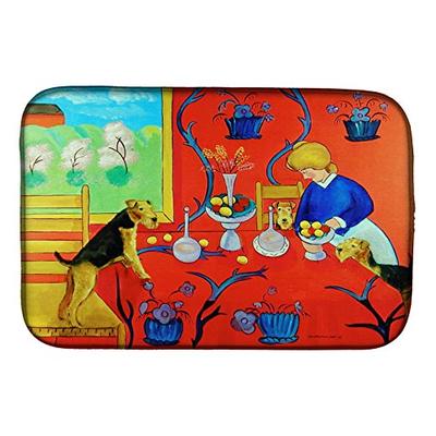Caroline's Treasures 7212DDM Airedale Terrier with lady in the kitchen Dish Drying Mat, 14 x 21", mu