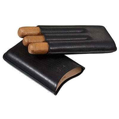 Visol Legend Black Genuine Leather Cigar Case - Holds 3 Cigars