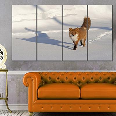 Designart Brown Winter Cat with Footprints - Oversized Animal Metal Wall Art 48x28-4 Equal Panels