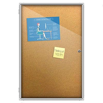 Thornton's Office Supplies Indoor Aluminum Frame Wall Mount Enclosed Cork Bulletin Board with Lockin