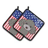 Caroline's Treasures BB2189PTHD American Flag and Silver Gray Poodle Pair of Pot Holders, 7.5HX7.5W, screenshot. Kitchen Tools directory of Home & Garden.