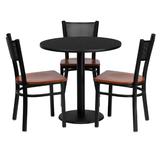 Flash Furniture 30'' Round Black Laminate Table Set with 3 Grid Back Metal Chairs - Cherry Wood Seat screenshot. Desks directory of Office Furniture.