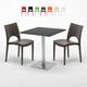 Table carrée noire 70x70 avec 2 chaises colorées Paris Rum Raisin Couleur: Marron