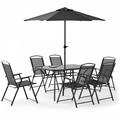 Salon de jardin table et 6 chaises pliantes avec parasol central - Gris Anthracite