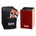 Sela SE 184 DE Primera Cajon Red Einsteiger Bundle mit Sela Snare System, aufgebaut, Rucksack, Sitzpad, Schule, CD, DVD