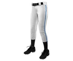 CHAMPRO Women's Tournament Fastpitch Pant with Piping White/Royal XL