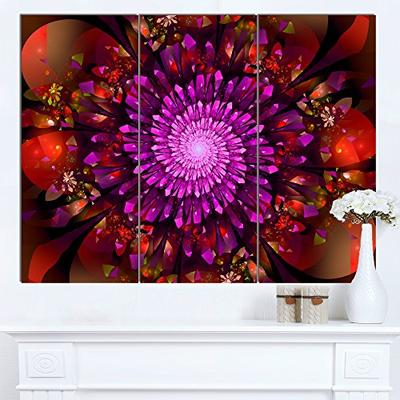 Designart Purple Glowing Crystals in Space - Modern Floral Metal Wall Art 36x28-3 Panels