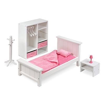 Badger Basket 13 Piece Bedroom Furniture Play Set for 18 Inch (fits American Girl Dolls), White/Pink