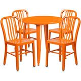 Flash Furniture 30'' Round Orange Metal Indoor-Outdoor Table Set with 4 Vertical Slat Back Chairs screenshot. Patio Furniture directory of Outdoor Furniture.