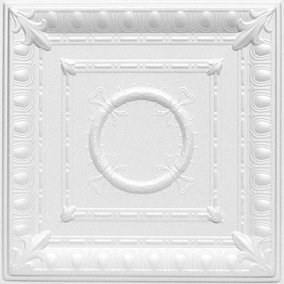 A la Maison Ceilings 1449 Romanesque Wreath- Styrofoam Ceiling Tile (Package of 8 Tiles), Plain Whit