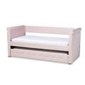 Baxton Studio Amaya Modern Light Pink Velvet Fabric Twin Size Daybed w/ Trundle- CF8825-Light Pink-Daybed-T/T