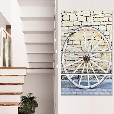 Design Art Old Vintage Broken Wood Wheel - Extra Large Landscape Glossy Metal Wall Art 28x48-4 Equal