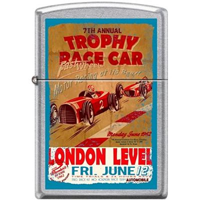 Zippo Trophy Race Car London Level Fast Wheels 1962 Poster Street Chrome Lighter