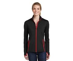 Sport-Tek Women's Sport-Wick Stretch Contrast Full-Zip Jacket LST853 Black/True Red Medium